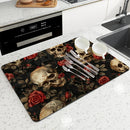Axyaa Plant Skull Rose Absorbent Kitchen Mat