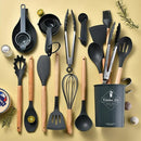 Axyaa 34-Piece Silicone Utensils Set with Wooden Handles