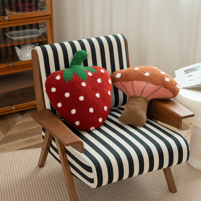 Tufted Mushroom Cactus Strawberry Shape Decorative Pillow by Axyaa
