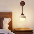 Axyaa Wabi Sabi LED Wall Light Yellow Travertine Stone Wooden Bedside Lamp
