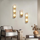 Axyaa Nordic LED Wall Lamp with White Glass Ball and Yellow Travertine Stone