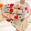 Axyaa Floral Coral Fleece Throw Blanket: Cozy & Stylish Winter Bed Sofa Blanket