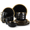 Axyaa Black Porcelain Dinnerware Set with Gold Trim - 16/32 Piece Tableware