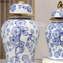 Axyaa Blue White Porcelain Jar Gold Edged Ceramic Vase Dried Flower Arrangement