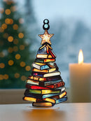 Axyaa Christmas Tree Tabletop Ornament, Stacked Books Design with Star Topper