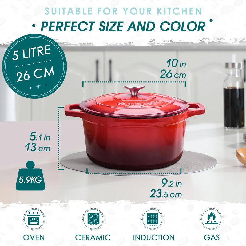 Axya™ 6L Enamelled Cast Iron Soup Pot with Lid - 22cm, 6 Color Options