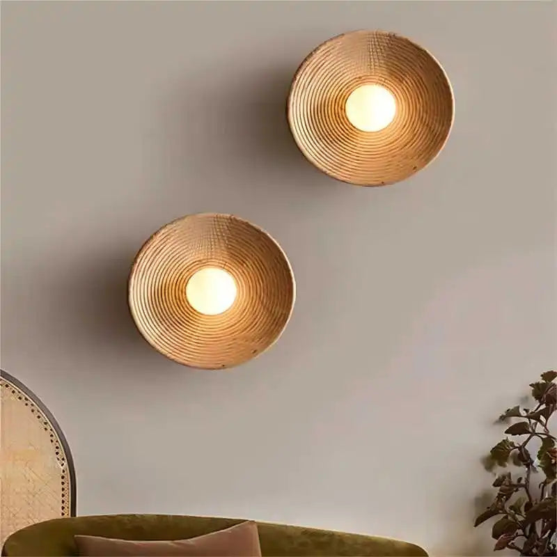 Axyaa Round Resin LED Wall Sconce Light Japanese Style Wandlamp