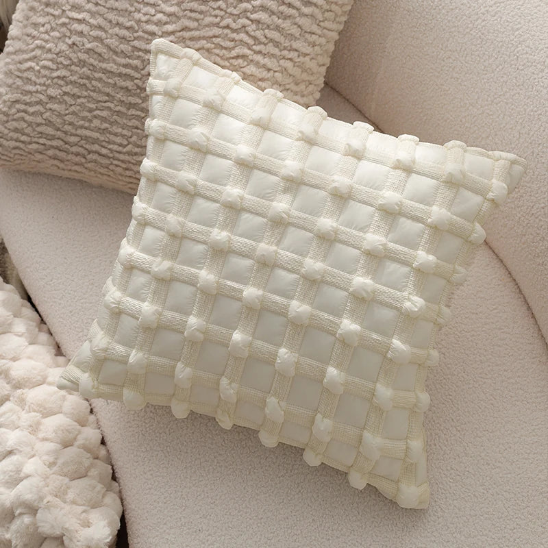 Nordic Quilted Cushion Cover 45x45cm for Indoor Living Room Sofa by Axyaa