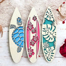 Tropical Surfboard Wooden Wall Art Set - Axyaa Ocean Decor with Turtle, Flower & Monstera