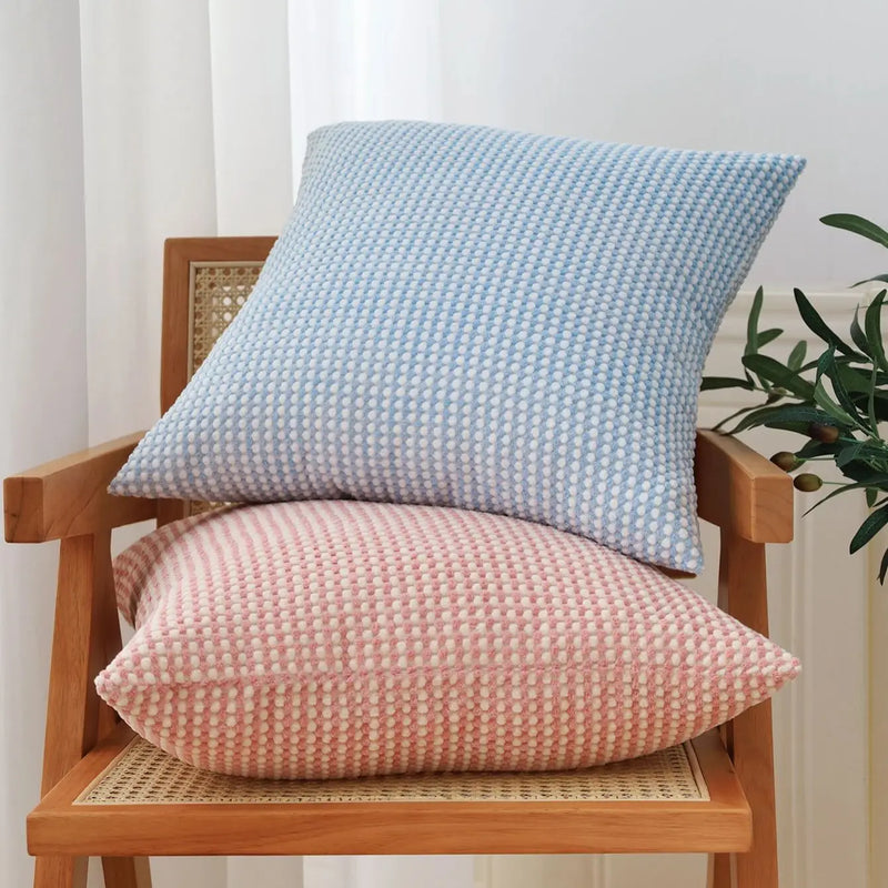 Axyaa Pink-White Corduroy Cushion Cover 45x45cm Home Decoration Square Pillowcase