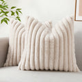 Axyaa 16x16 Faux Fur Striped Pillow Covers 2pcs - Soft Plush Velvet Back