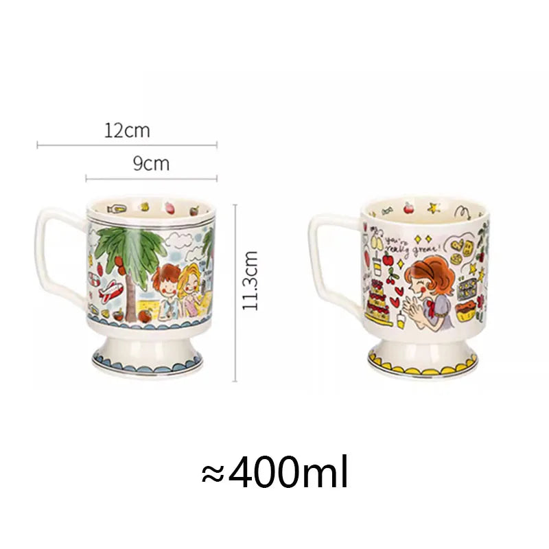 Axya 400ml Cartoon Ceramic Couple Cup - Heat Resistant Tea Milk Mug - Creative Boy and Girl Goblet Shape