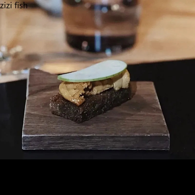 Axya Black Walnut Wooden Sushi Plate: Unique Molecular Gastronomy Tableware