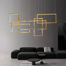 Axyaa Gold Rectangle LED Chandeliers: Modern Minimalist Luxury Lighting for Living, Dining, Stair, Loft