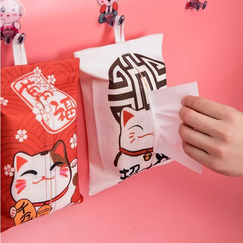 Axya Lucky Cat Tissue Napkin Holder Box Cotton Linen Table Decoration