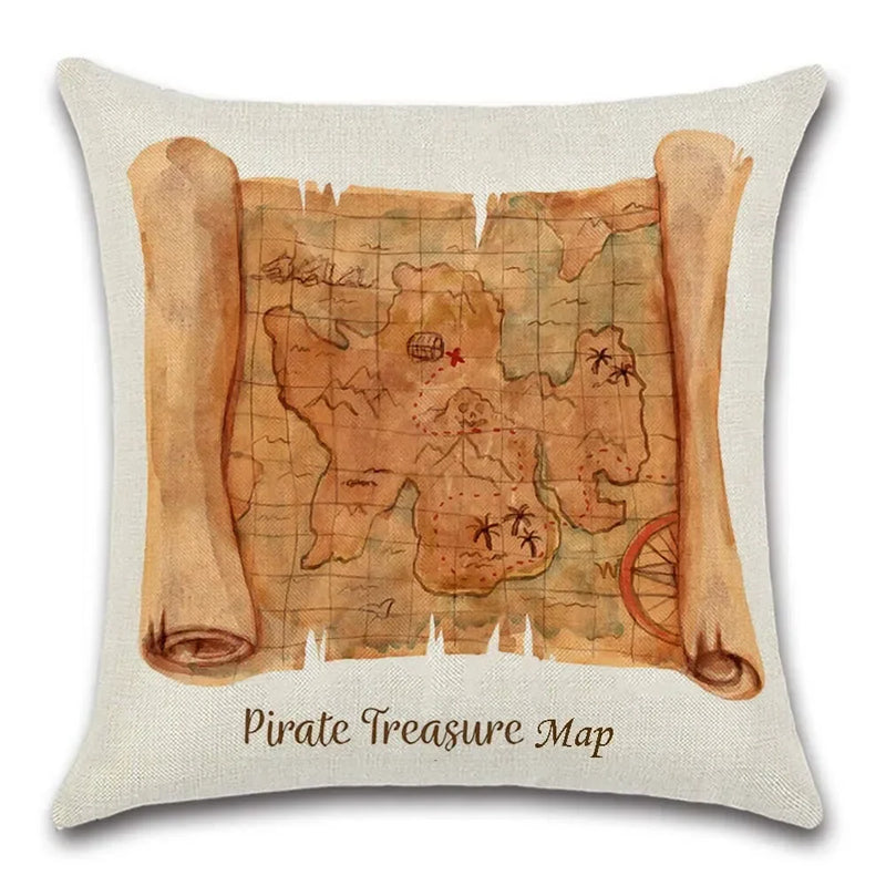 Axyaa Pirate Treasure Map Magnifier Print Throw Pillow Cover 45X45CM