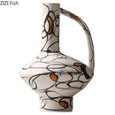 Axyaa Abstract Stripes Ceramic Vase with Artificial Flowers for Desk Decoration