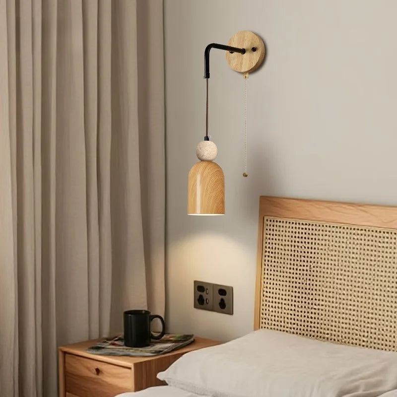 Axyaa Stone Iron LED Wall Lights with Pull Chain Switch for Living Room Decor