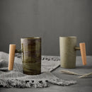 Axyaa Handmade Terracotta Handle Coffee Cups - Retro Style Kiln Mugs for Couples