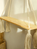 Axyaa Macrame Floating Wall Shelf: Boho Home Decor Plant Corner Holder Display Stand