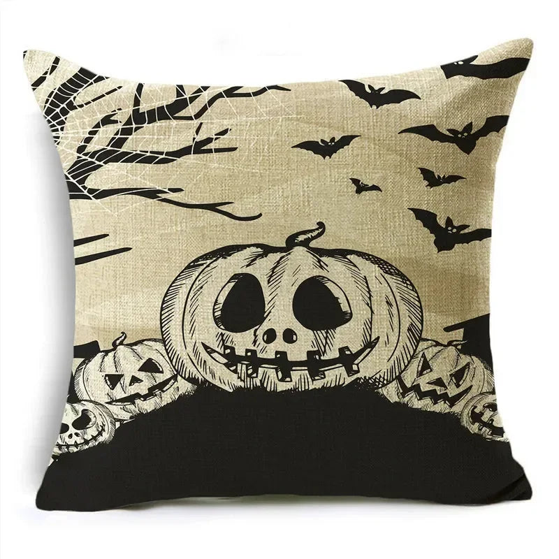 Axyaa Skull Pumpkin Printed Linen Throw Pillowcase for Living Room Party