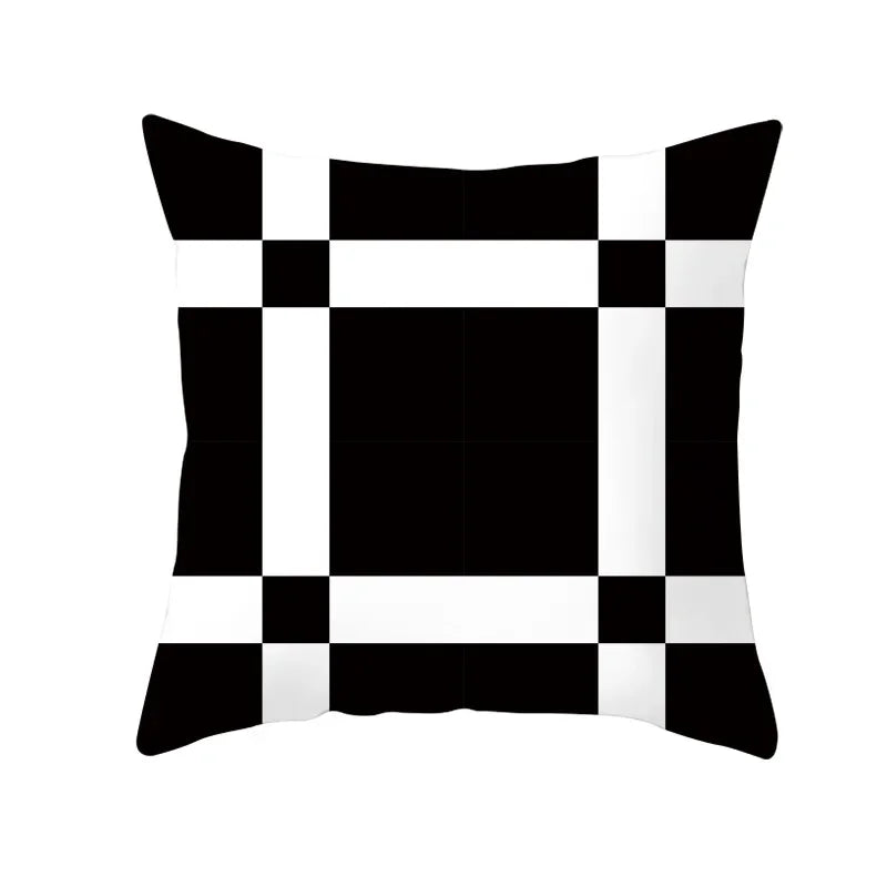 Axyaa Black & White Plaid Wave Stripe Checkerboard Print Throw Pillow Case