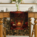 Axyaa Christmas Cat Fireplace Bow Table Runner for Kitchen Holiday Party Decor