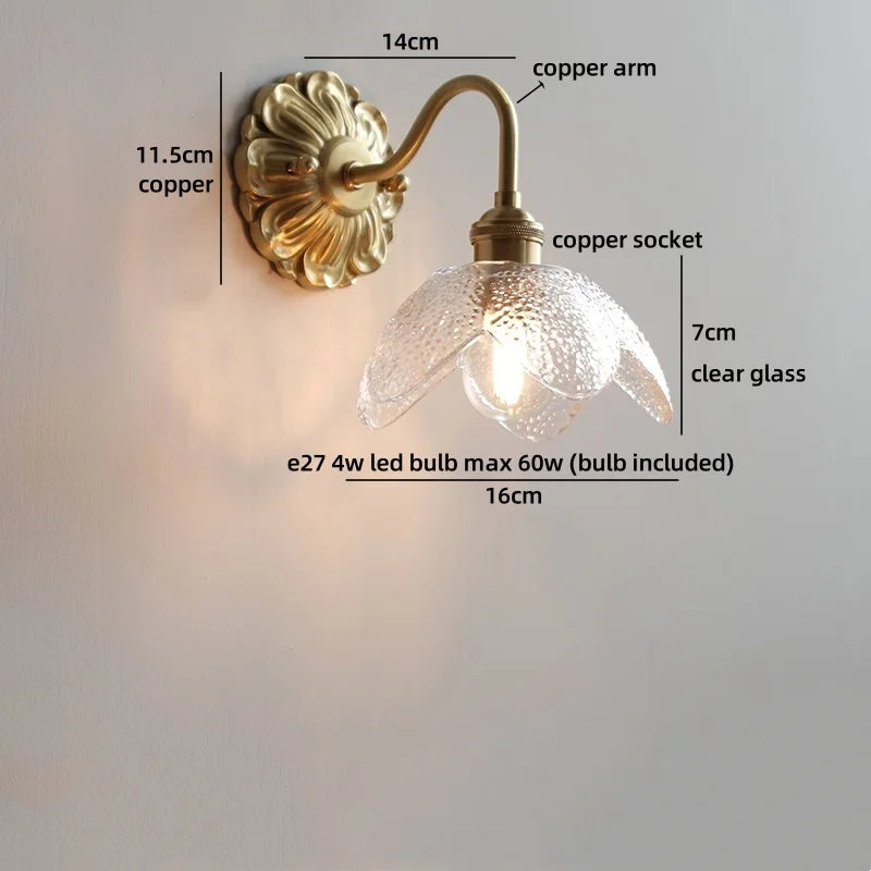 Axyaa Nordic LED Wall Lamps Interior Living Room Decor Antique Brass Resin Flower Design