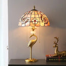 Axyaa Tiffany Brass Desk Lamp LED Shells Decor Retro Table Light for Home