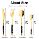 Axyaa Gold Ceramic Dinnerware Set with Stainless Steel Flatware & Cutlery in Luxe Storage Rack