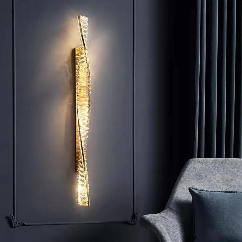 Axyaa Luxury Crystal Wall Sconce - Dimmable LED Bedside Lamp, Gold Steel, Indoor Lighting