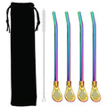 Axyaa Gold Stainless Steel Tea Filter Straws Set with Brush and Bag