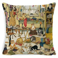Cute Cat Pattern Linen Cushion Cover by Axyaa for Home Decor