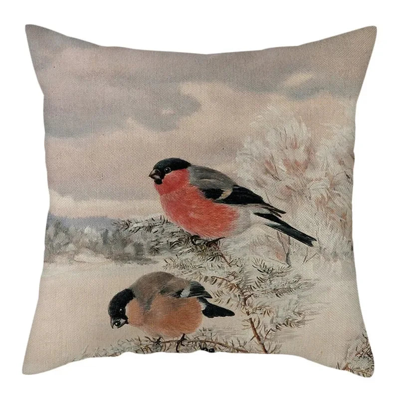 Magpie Print Cushion Cover by Axyaa: Decorative Flora & Fauna Pillowcase for Home