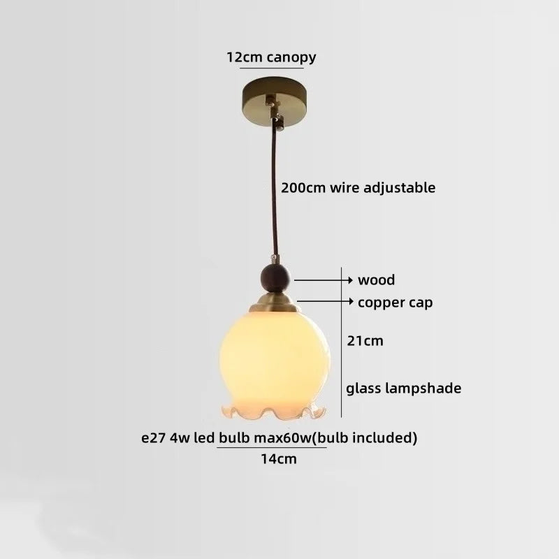 Axyaa Ceramic Wood Copper LED Pendant Light - Japan Style Chandelier