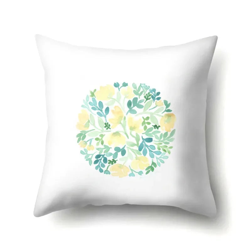 Axyaa Yellow Plant Landscape Print Decorative Cushion Cover 45X45CM