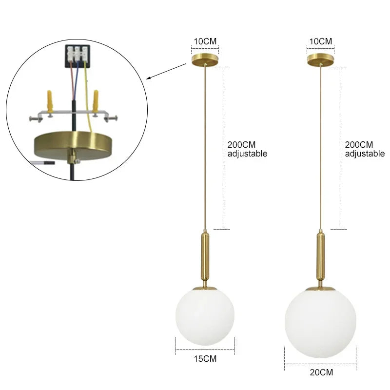 Luxury Gold Glass Ball Pendant Lamp for Dining Room and Bedroom by Axyaa