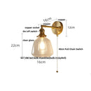 Axyaa Clear Glass LED Wall Sconce, Modern Bedroom Bedside Lamp, Pull Chain, Rotate Copper Socket