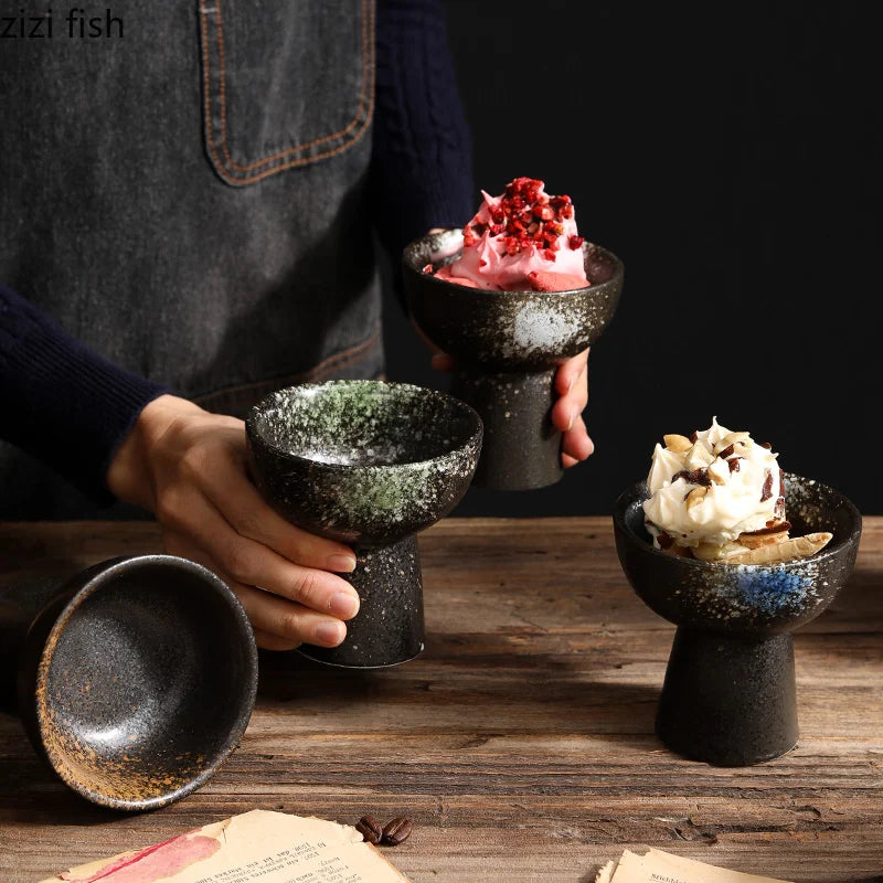 Axya High Feet Ceramic Dessert Bowl Set