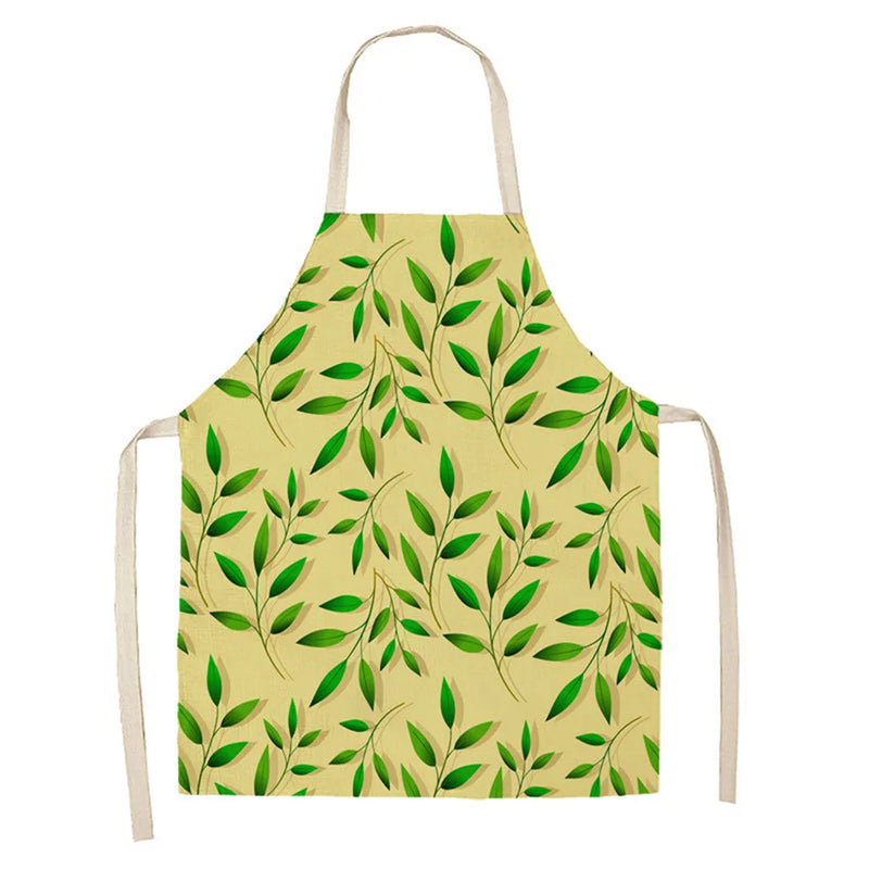 Axyaa Tropical Pineapple Flowers Adult Bib Apron - Green Palmetto Plant Kitchen Apron