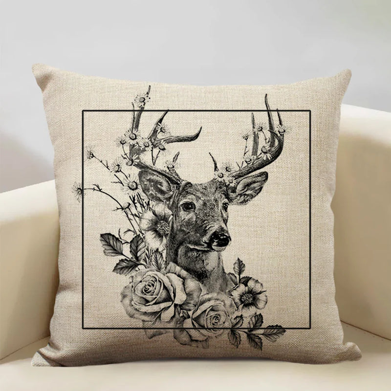 Elk Animal Cushion Cover Sofa Decor Pillow Case Linen Home Decor Axyaa