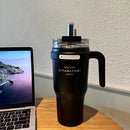 Axyaa Stainless Steel Straw Thermos Bottle Portable Handle Insulation Coffee Mug