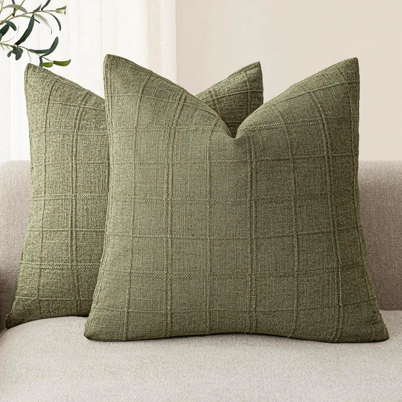 Axyaa Checked Cushion Cover White Grey Blue Green Ivory Autumn Decor Home Sofa