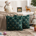 Axyaa Holiday Rabbit Fur Quilted Christmas Tree Pillowcase - Red Green Embroidered Sofa Cushion Cover