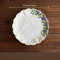 Axyaa Romantic Rose Relief Cream Dessert Plate: Ceramic Fruit Plate with Dots