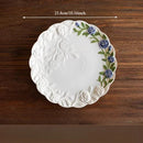 Axyaa Romantic Rose Relief Cream Dessert Plate: Ceramic Fruit Plate with Dots