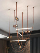 Axyaa Modern Italian Leather Pendant Lamps Minimalist Glass Ball Chandelier for Villas and Duplexes