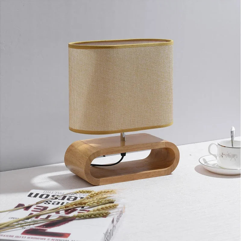 Axyaa Nordic Wooden LED Table Lamp with Linen Lampshade