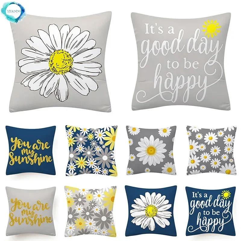 Flower Letter Print Cushion Cover for Stylish Home Decor by Axyaa