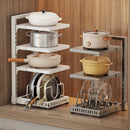 Axyaa Adjustable Pot and Pan Storage Rack, Seasoning Bottle Organizer